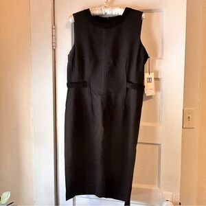 Ivanka Trump Black Sleeveless Cocktail Sheath Dress sz 12 Suede like Details NWT